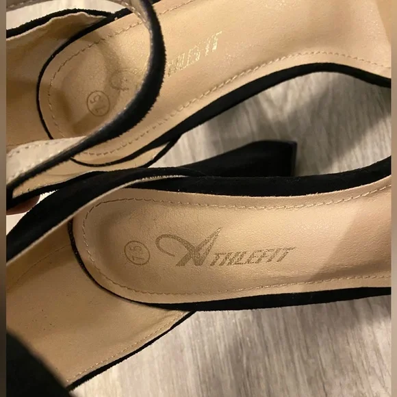 Athlefit Black High Heels Platform Block Heel Chunky Faux Suede Ankle Strap 7.5 - Picture 12 of 16